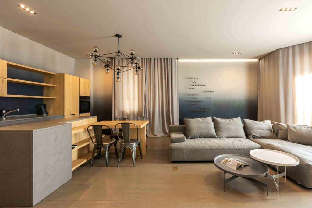 Diseño de interiores en espacio abierto con comedor contemporáneo